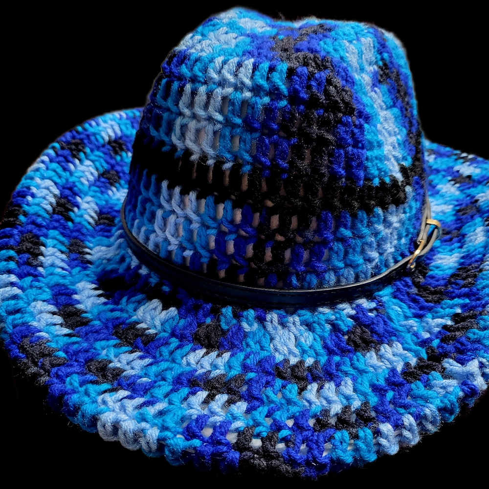 Blue and Black Crochet Hat